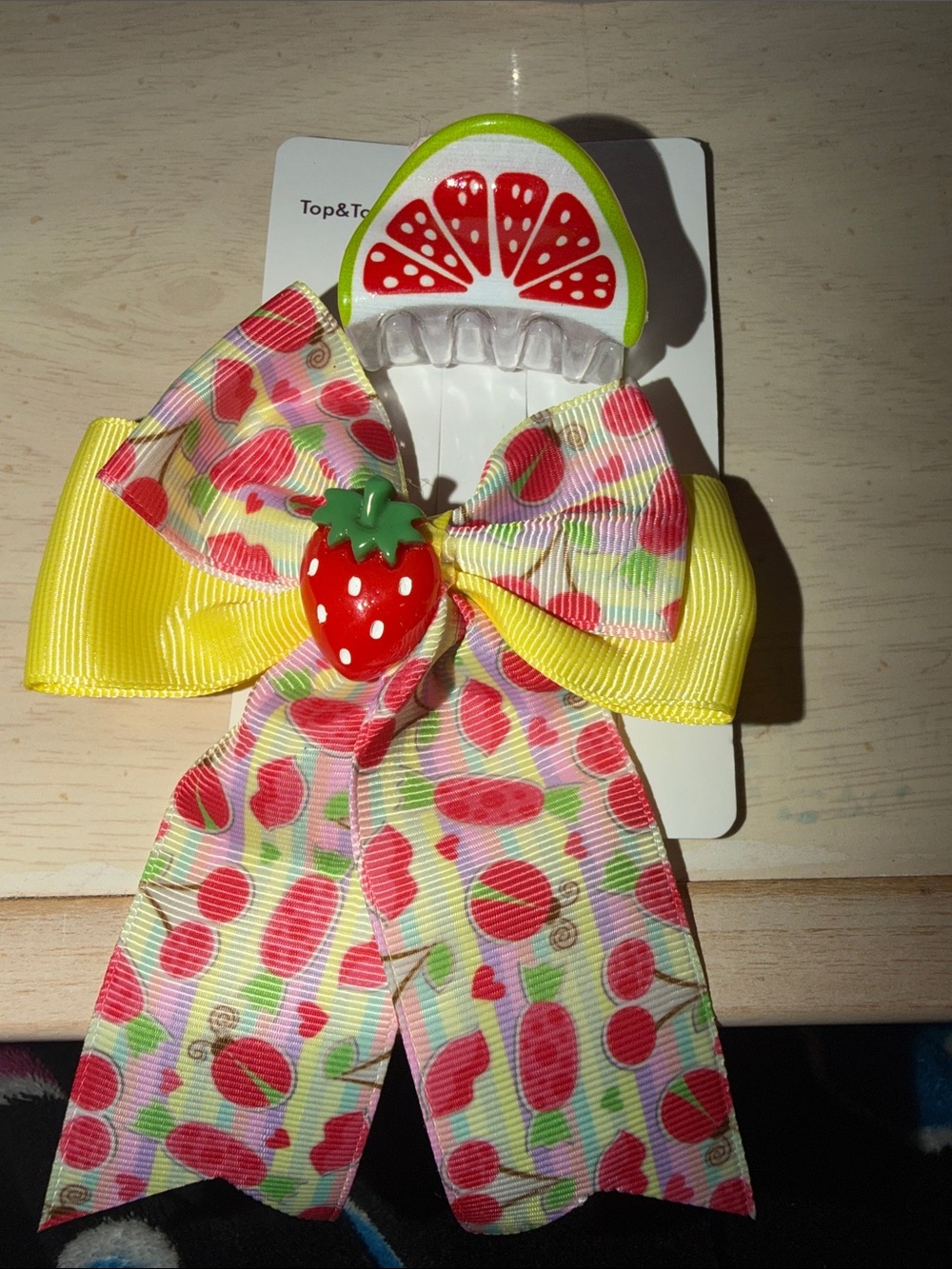 Yellow Strawberry Bow Hair Clip for Kids